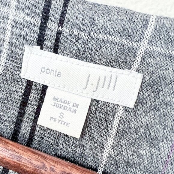 J JILL Ponte Gray Plaid Soft Knit Shift Dress S Side Pockets Preppy Sleeveless - Picture 6 of 13